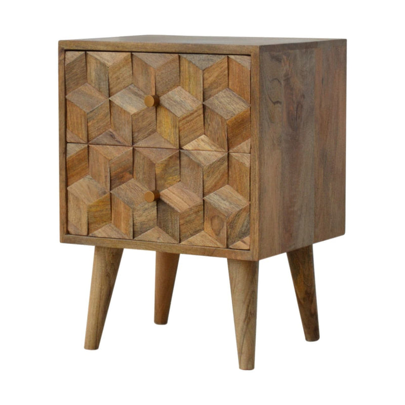 Cube Carved Bedside with 2 Drawers-TrendGoat