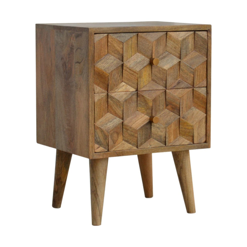 Cube Carved Bedside with 2 Drawers-TrendGoat