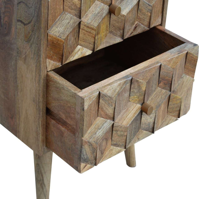 Cube Carved Bedside with 2 Drawers-TrendGoat