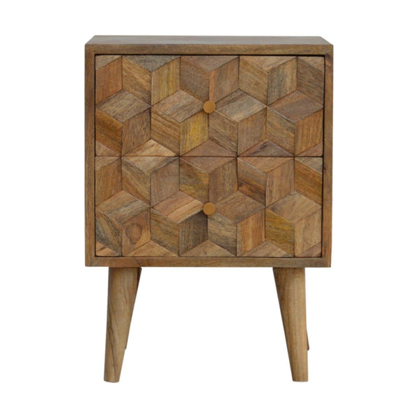 Cube Carved Bedside with 2 Drawers-TrendGoat