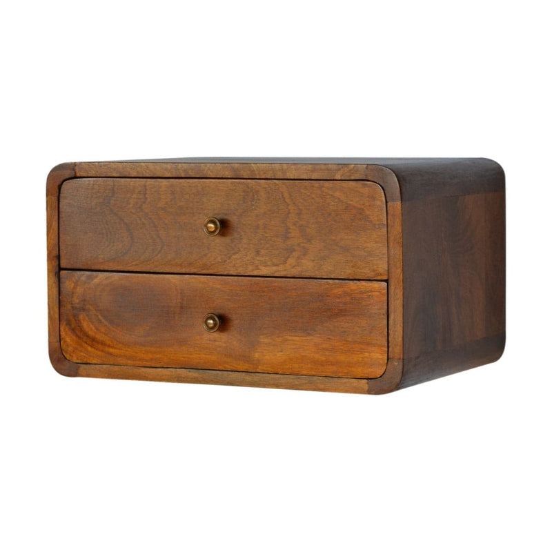 Curved Chestnut Wall Mounted Bedside with Open Slot-TrendGoat