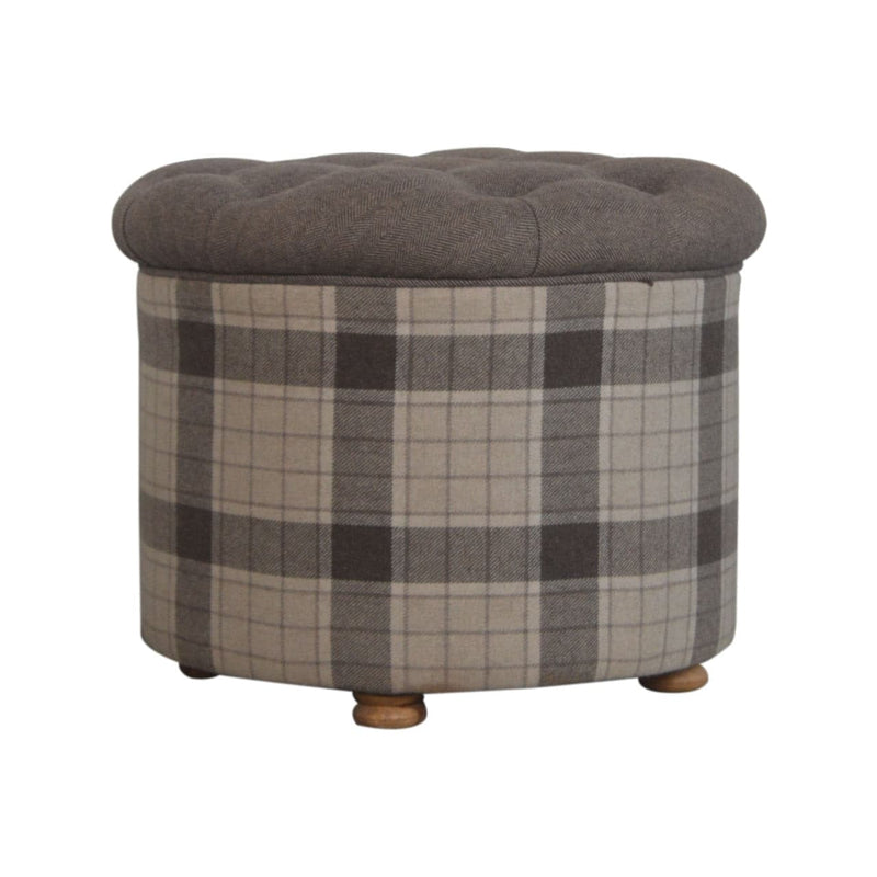 Deep Button Round Checked Footstool-TrendGoat