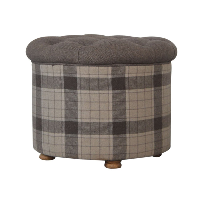 Deep Button Round Checked Footstool-TrendGoat