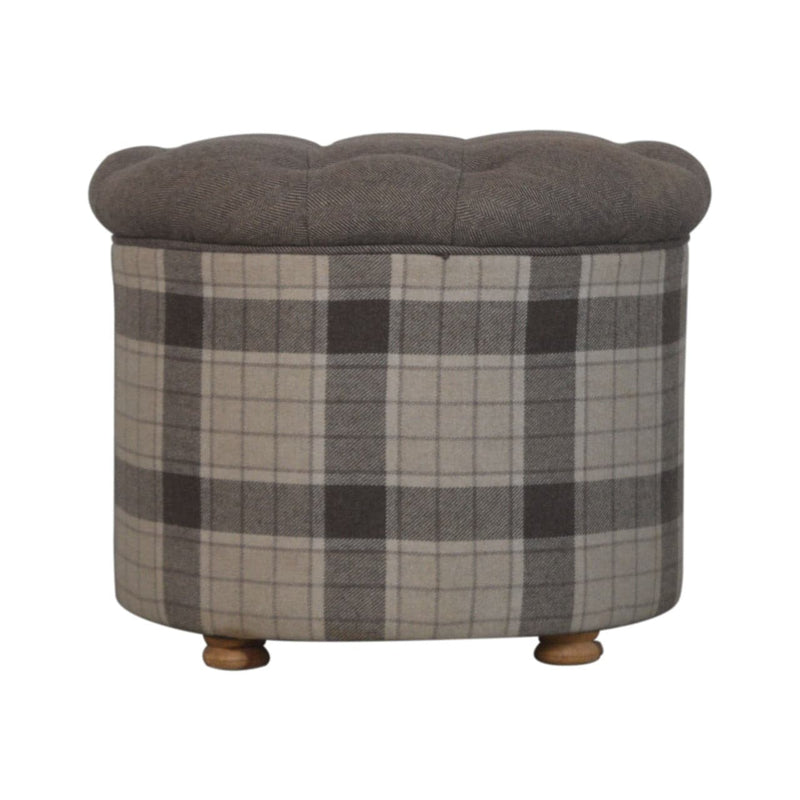 Deep Button Round Checked Footstool-TrendGoat