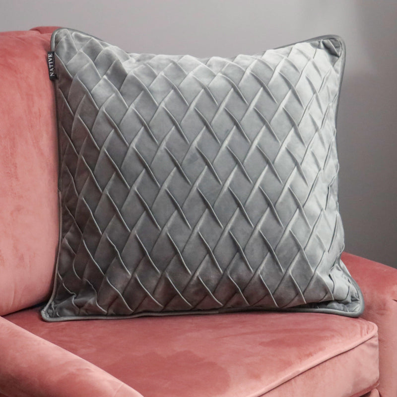 Diamond Pattern Grey Velvet Cushion-TrendGoat