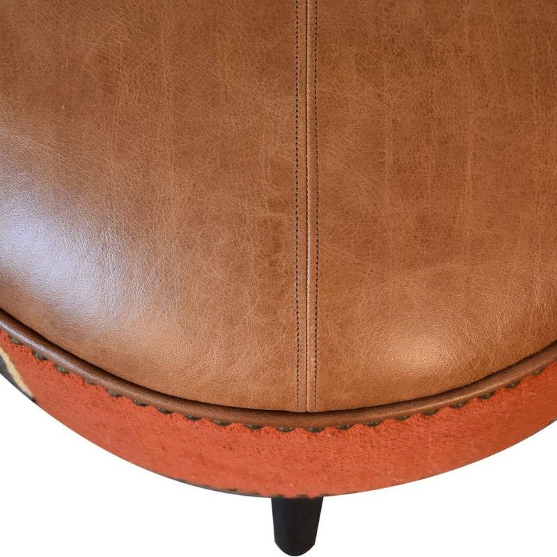 Durrie & Leather Mixed Footstool-TrendGoat