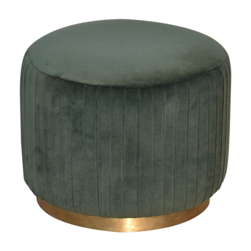 Emerald Green Cotton Velvet Pleated Footstool with Gold Base-TrendGoat