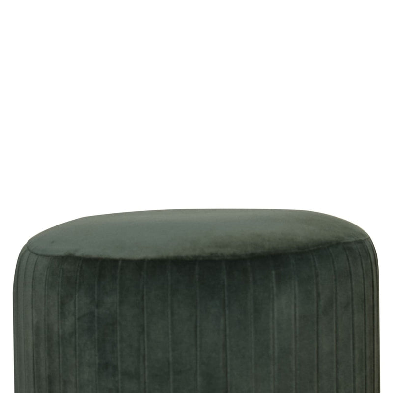 Emerald Green Cotton Velvet Pleated Footstool with Gold Base-TrendGoat