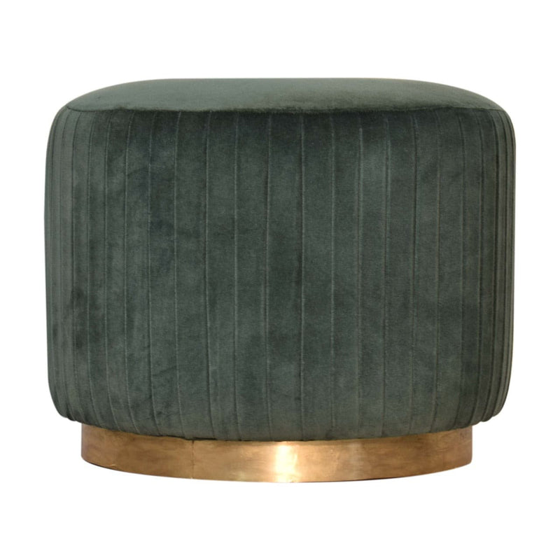 Emerald Green Cotton Velvet Pleated Footstool with Gold Base-TrendGoat