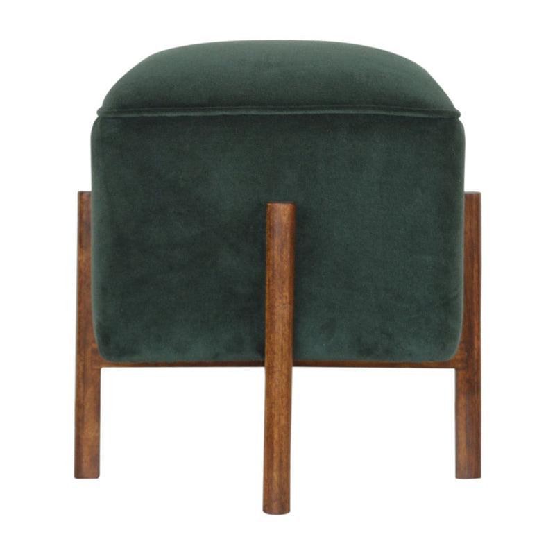 Emerald Velvet Footstool with Solid Wood Legs-TrendGoat