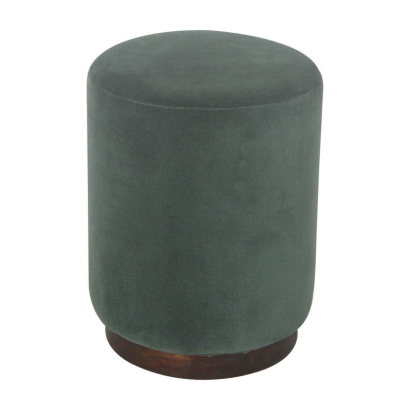 Emerald Velvet Footstool with Wooden Base-TrendGoat