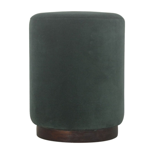 Emerald Velvet Footstool with Wooden Base-TrendGoat