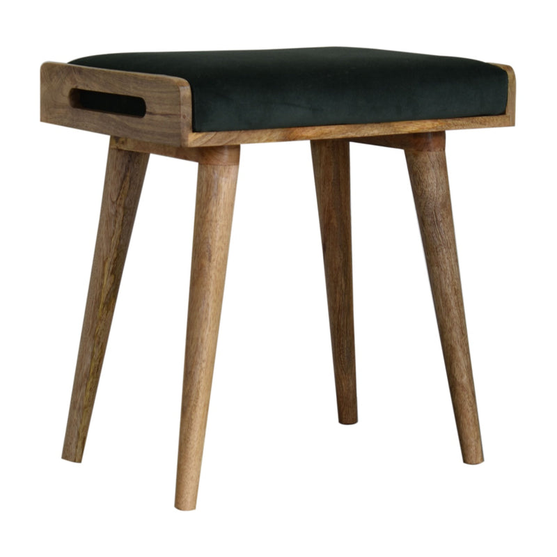 Emerald Velvet Tray Style Footstool-TrendGoat