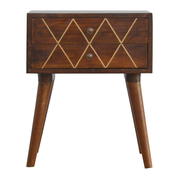 Geometric Brass Inlay 2 Drawer Bedside-TrendGoat