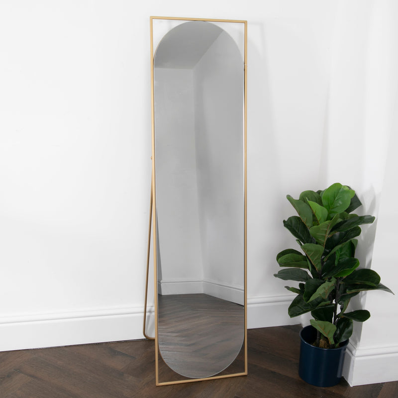 Gold Floor Standing Mirror with Rounded Detail-TrendGoat