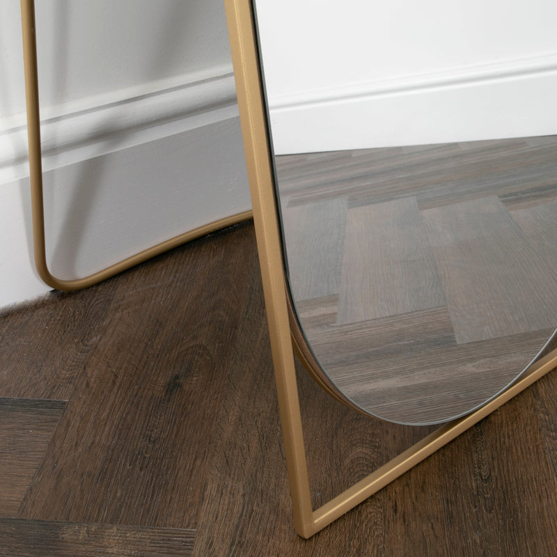 Gold Floor Standing Mirror with Rounded Detail-TrendGoat