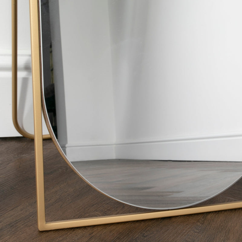 Gold Floor Standing Mirror with Rounded Detail-TrendGoat