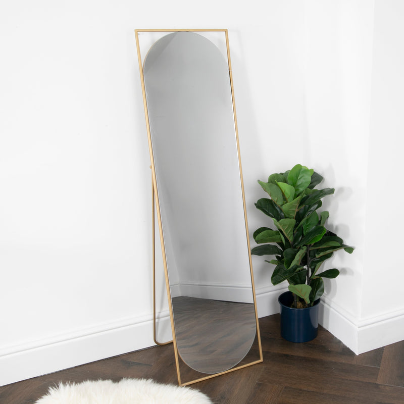 Gold Floor Standing Mirror with Rounded Detail-TrendGoat