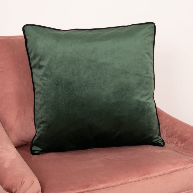 Green Piped Velvet Cushion Cover-TrendGoat