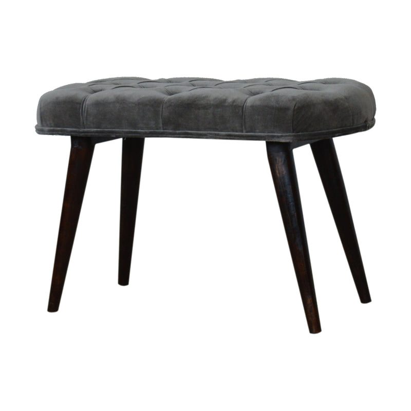 Grey Cotton Velvet Deep Button Bench-TrendGoat