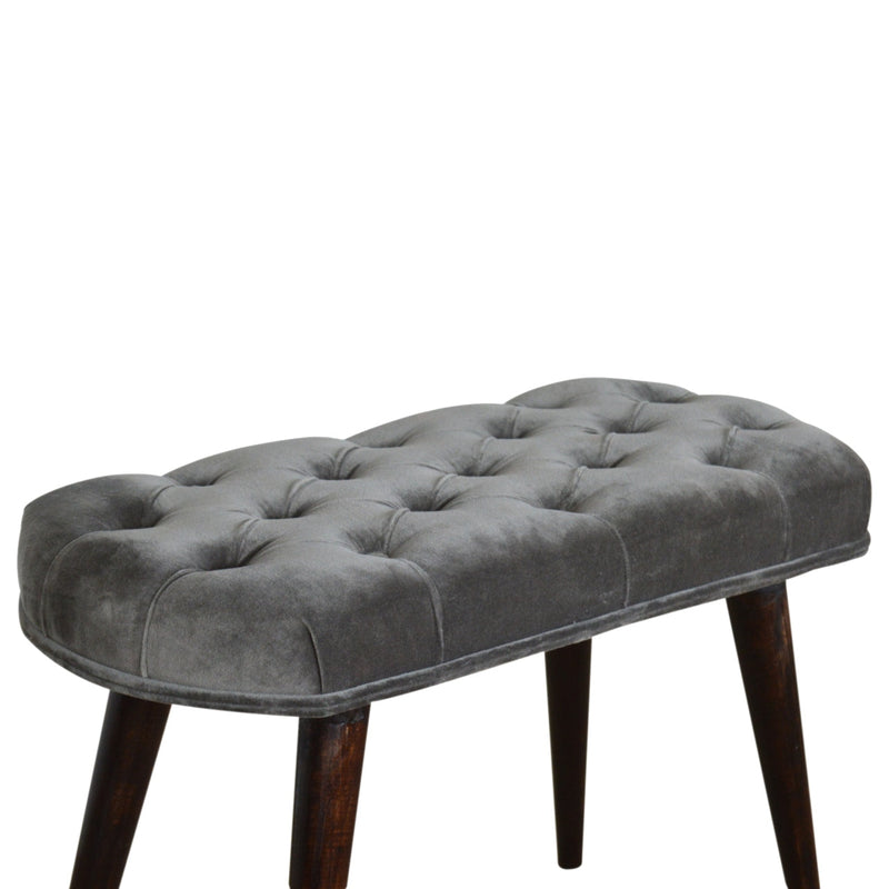 Grey Cotton Velvet Deep Button Bench-TrendGoat