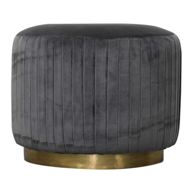 Grey Cotton Velvet Pleated Footstool with Gold Base-TrendGoat