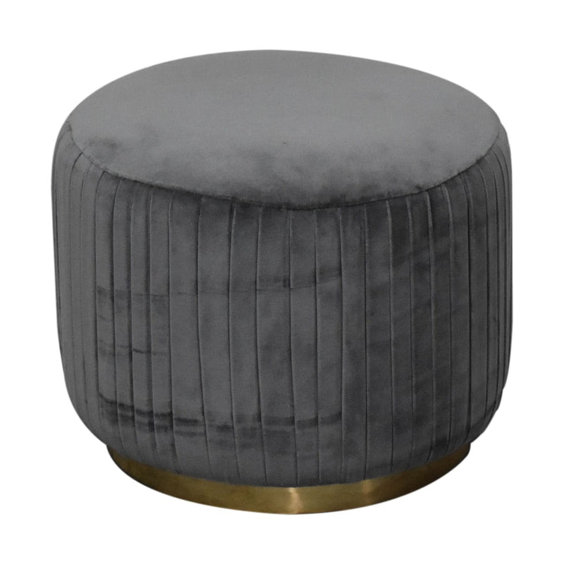 Grey Cotton Velvet Pleated Footstool with Gold Base-TrendGoat