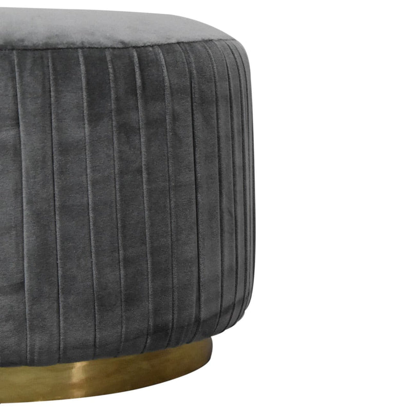 Grey Cotton Velvet Pleated Footstool with Gold Base-TrendGoat