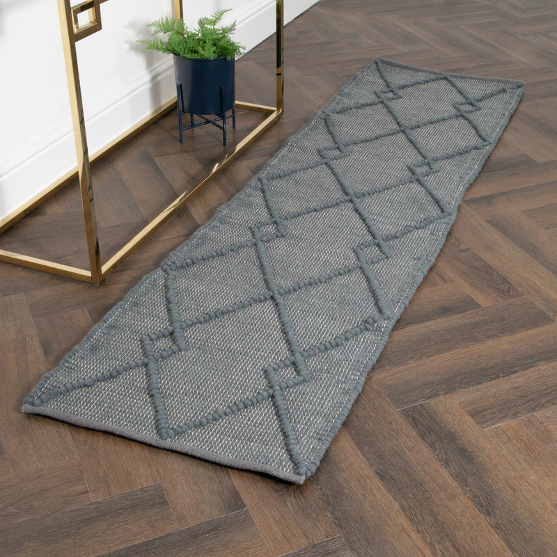 Grey Diamond Pattern Runner Rug (60 x 230cm)-TrendGoat