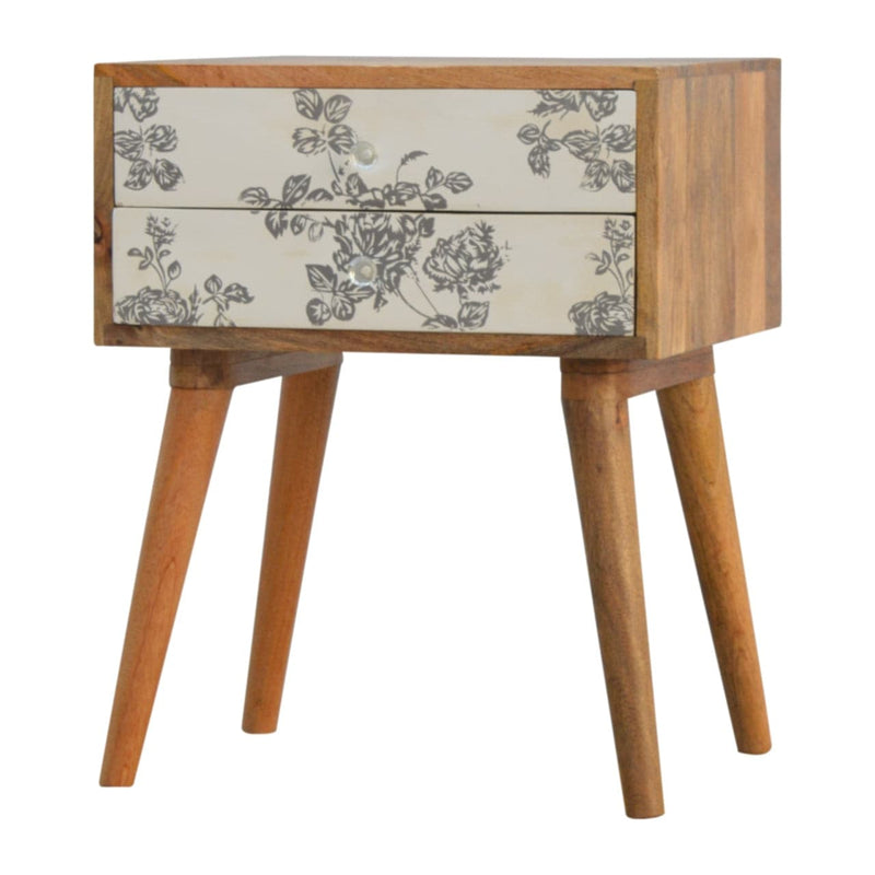 Grey Floral Screen Printed Bedside-TrendGoat