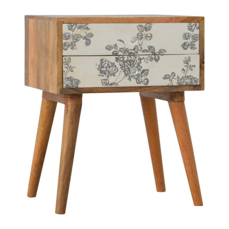 Grey Floral Screen Printed Bedside-TrendGoat