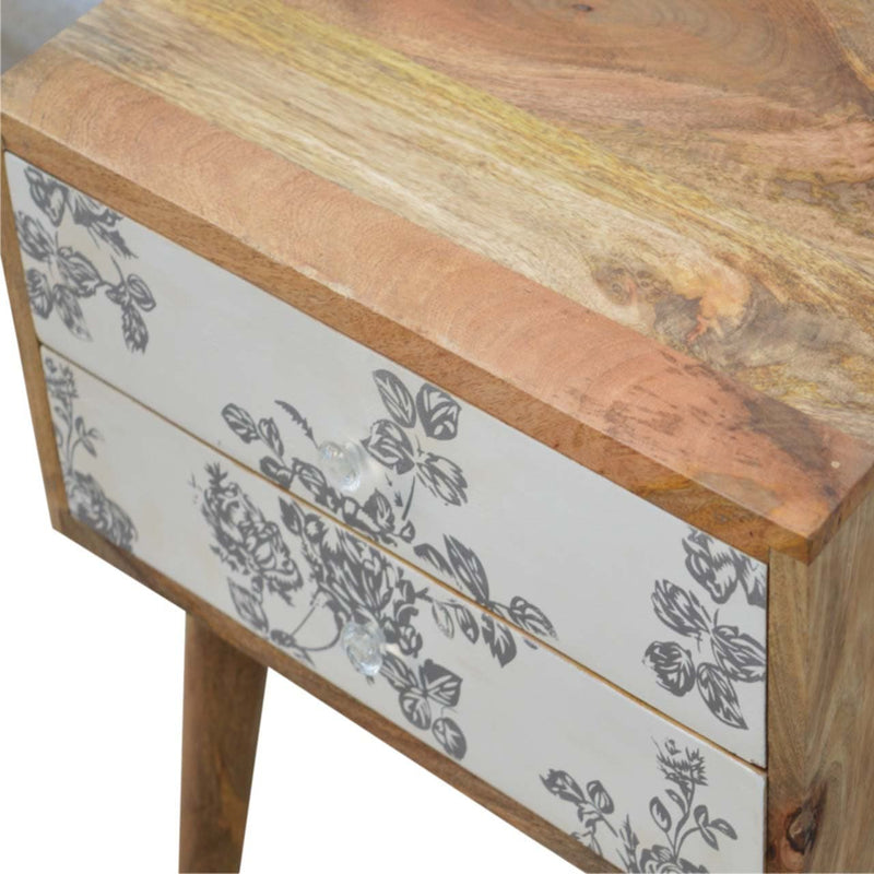 Grey Floral Screen Printed Bedside-TrendGoat