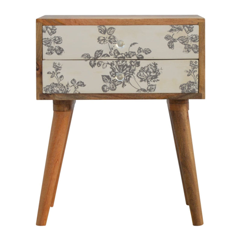 Grey Floral Screen Printed Bedside-TrendGoat