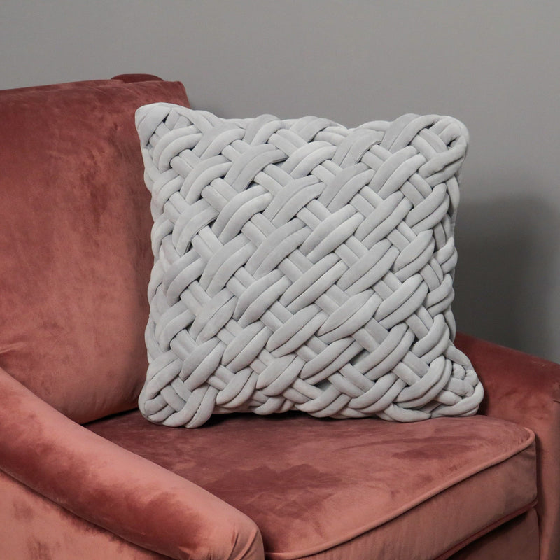 Grey Handknotted Velvet Cushion Cover-TrendGoat