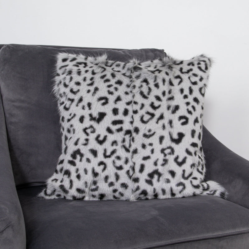 Grey Leopard Goatskin Print Cushion-TrendGoat