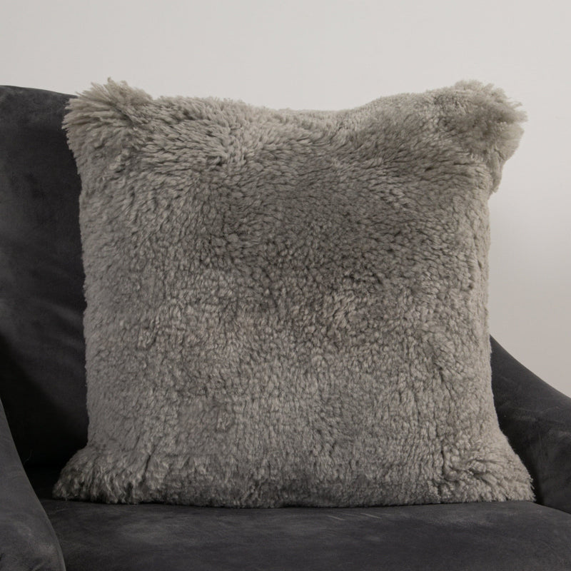 Grey Short Pile Sheepskin Cushion-TrendGoat