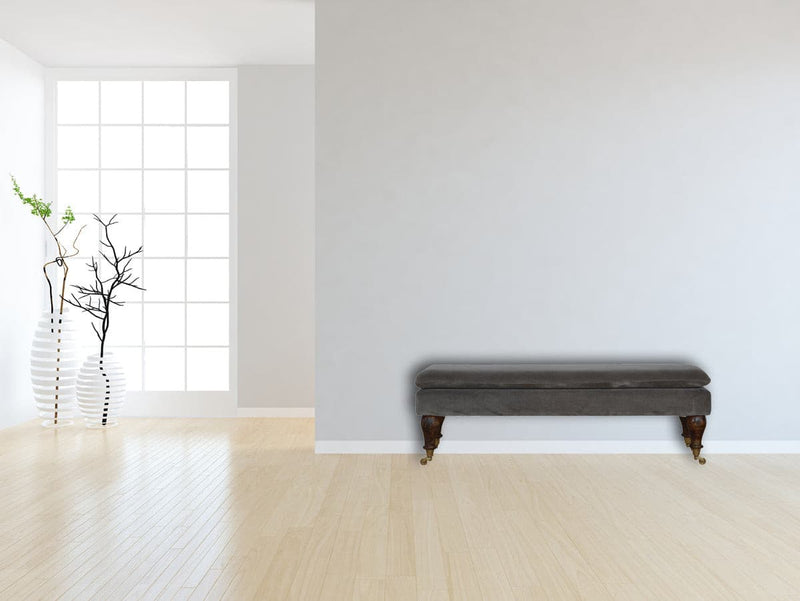 Grey Velvet Bench with Castor Feet-TrendGoat