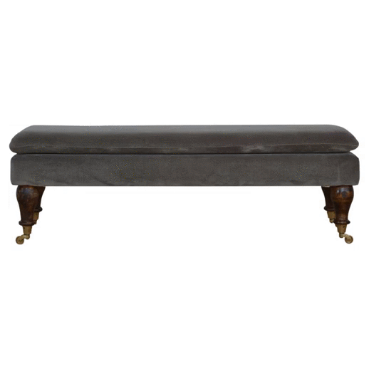 Grey Velvet Bench with Castor Feet