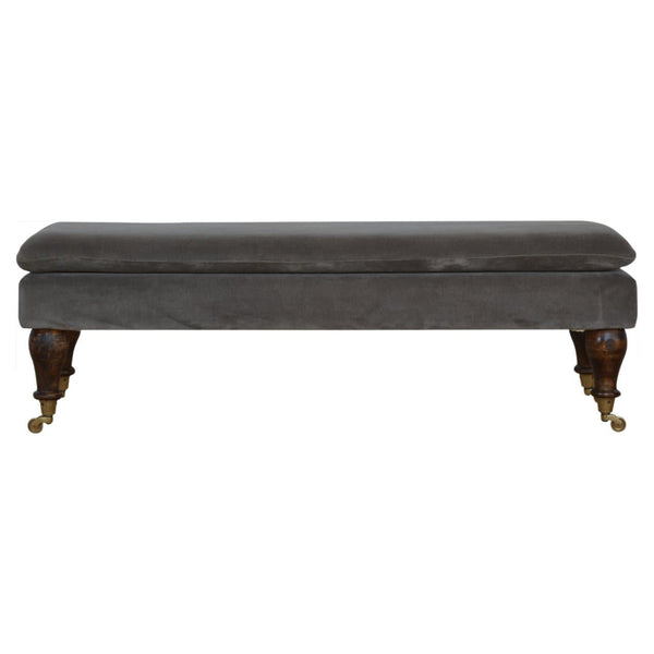 Grey Velvet Bench with Castor Feet-TrendGoat