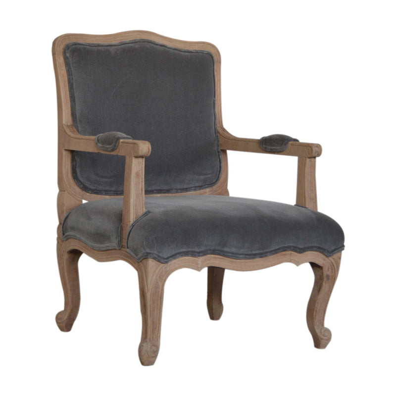 Grey Velvet French Style Chair-TrendGoat