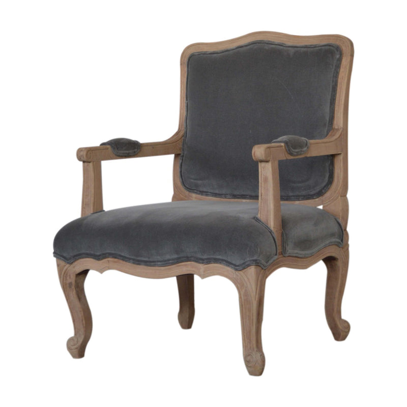 Grey Velvet French Style Chair-TrendGoat