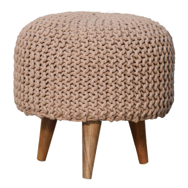 Keeva Beige Round Footstool-TrendGoat