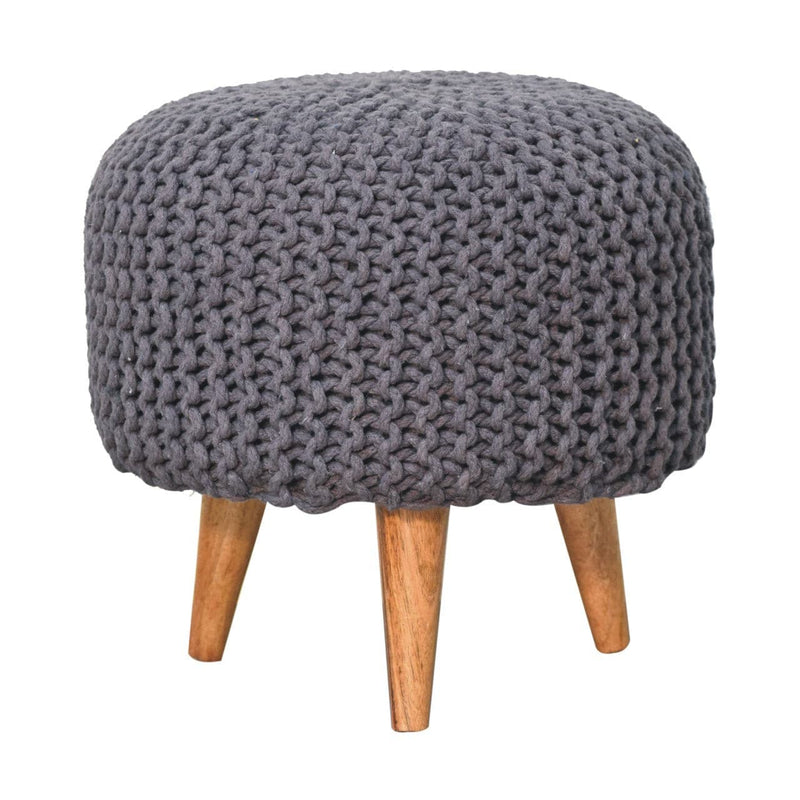 Keeva Grey Round Footstool-TrendGoat