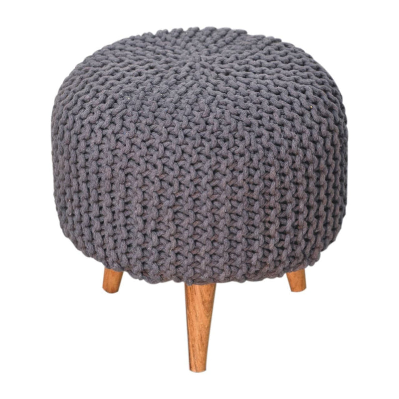 Keeva Grey Round Footstool-TrendGoat