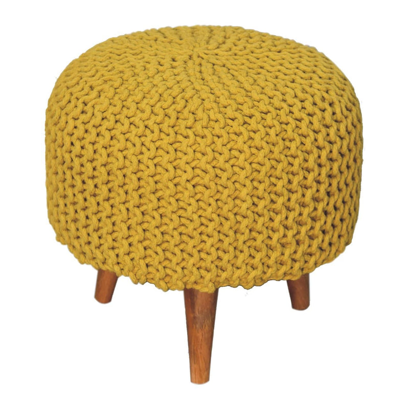 Keeva Mustard Round Footstool-TrendGoat