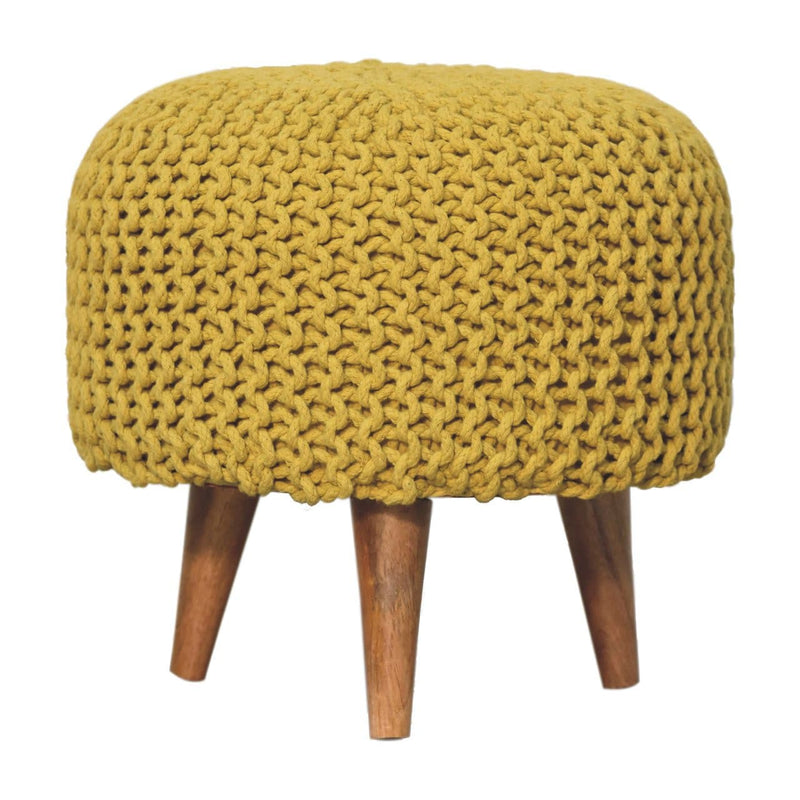 Keeva Mustard Round Footstool-TrendGoat