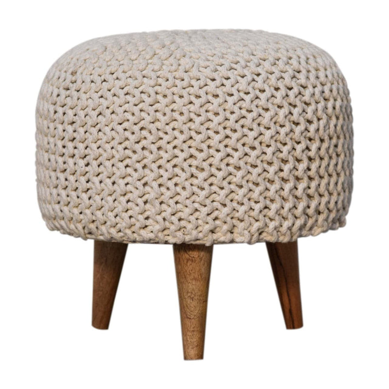 Keeva White Round Footstool-TrendGoat