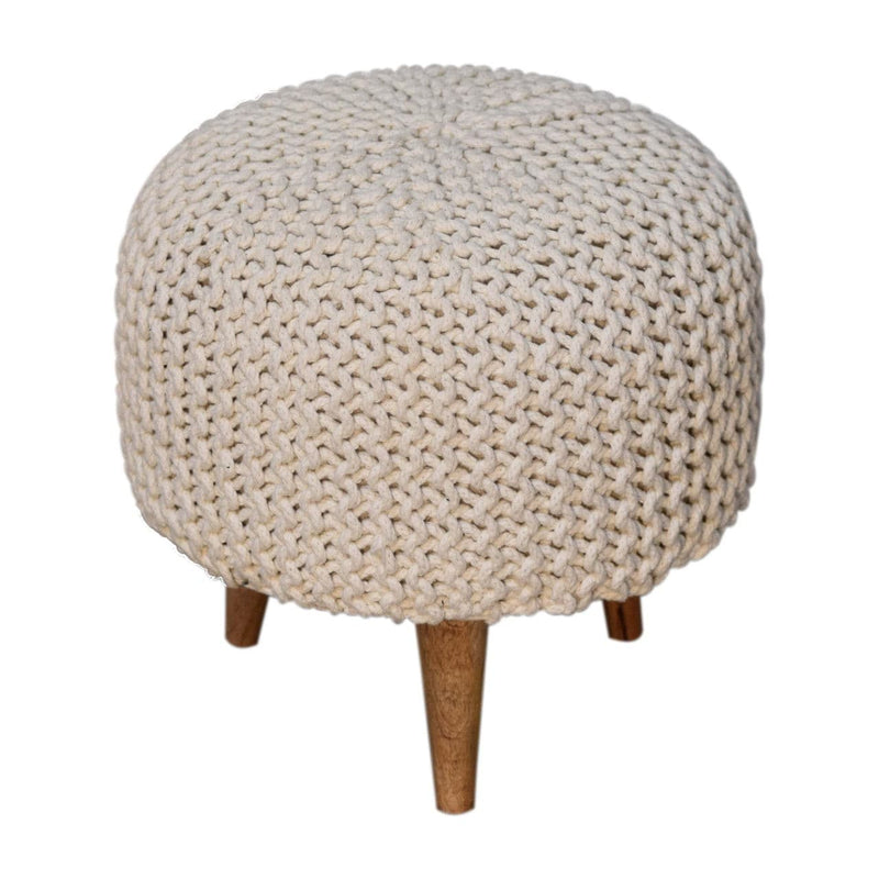 Keeva White Round Footstool-TrendGoat