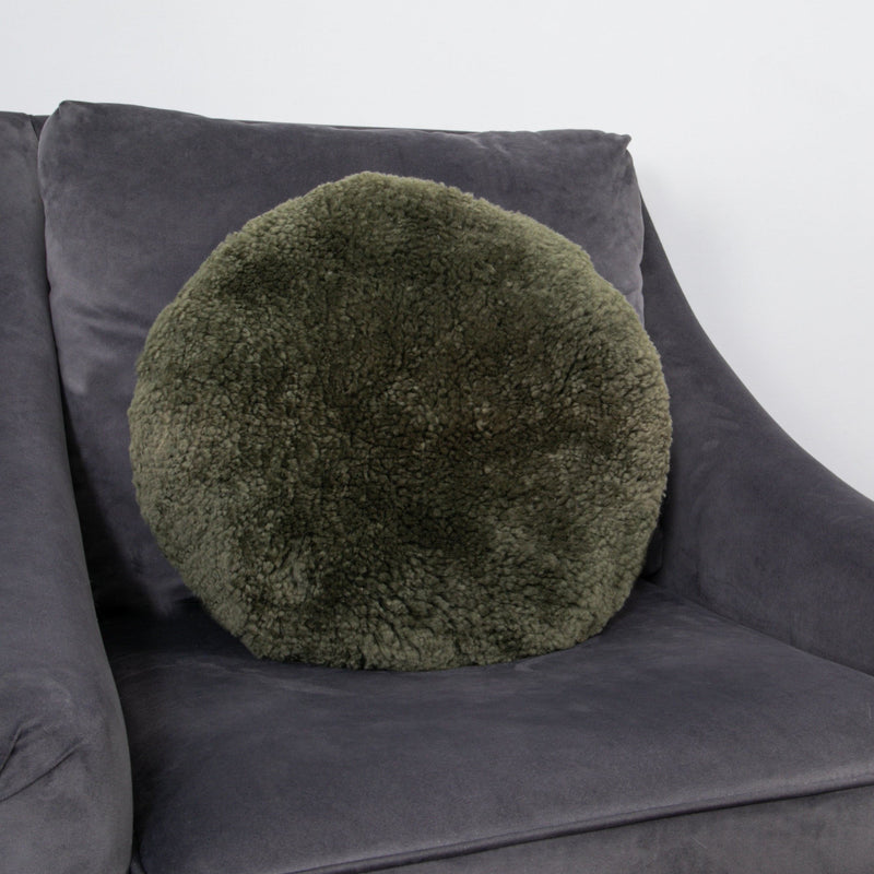 Khaki Green Short Pile Sheepskin Cushion-TrendGoat