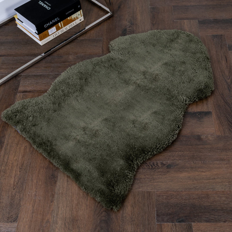 Khaki Green Short Pile Sheepskin Rug-TrendGoat